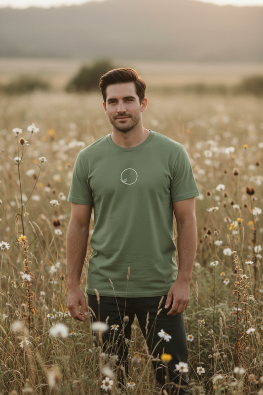 Orbit Tee lifestyle – sage, male model